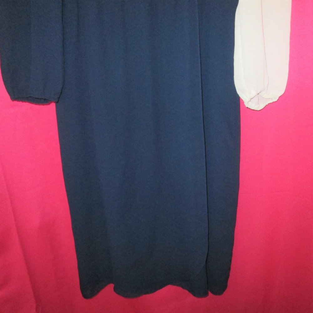 1980 vintage blue colorblock midi dress size small - Picture 4 of 6